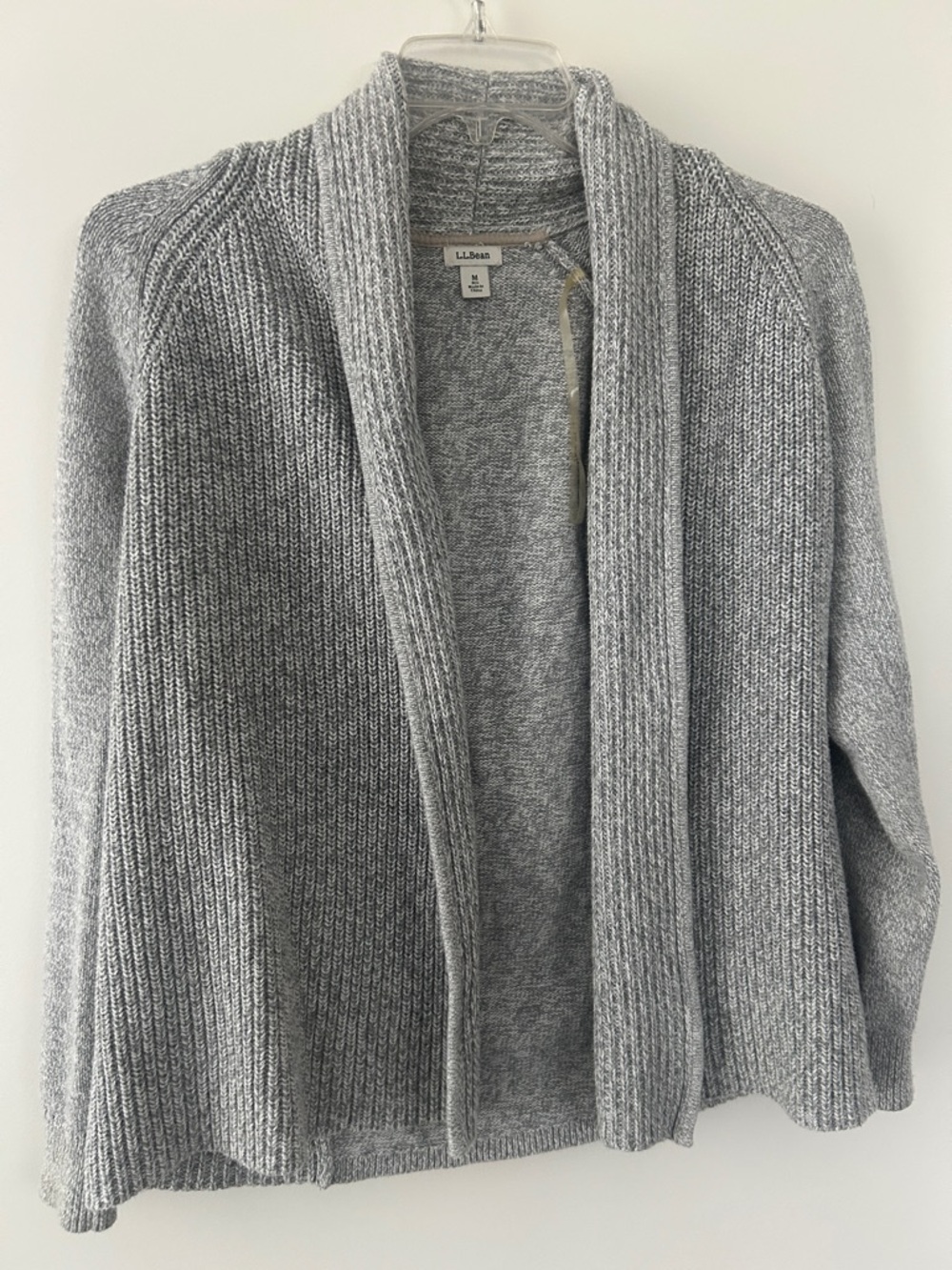 L.L. Bean Light Gray Shawl-Collar Knit Cardigan